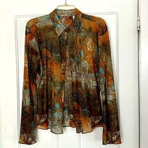 Stretch lace button down blouse